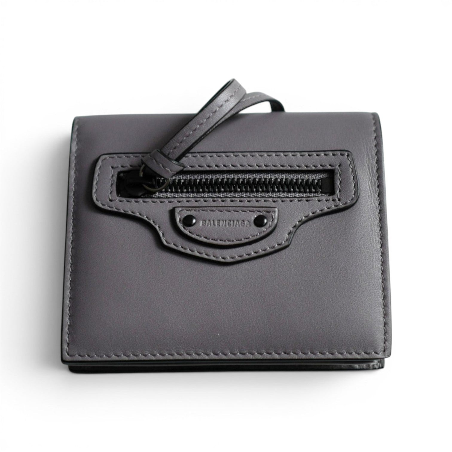 BNIB Balenciaga Women's Neo Classic Mini Wallet in Dark Grey Calfskin