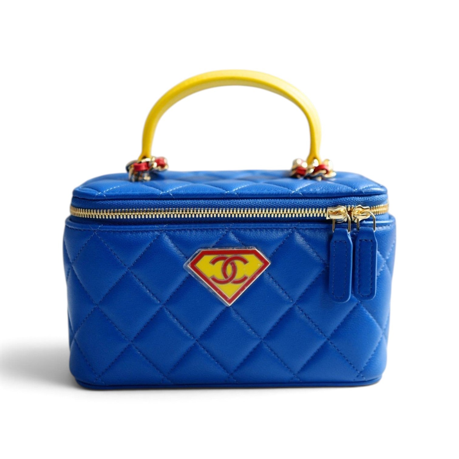 Chanel 26A Long Vanity Superman With Chain Lambskin Blue/Yellow/Red Gold HW
