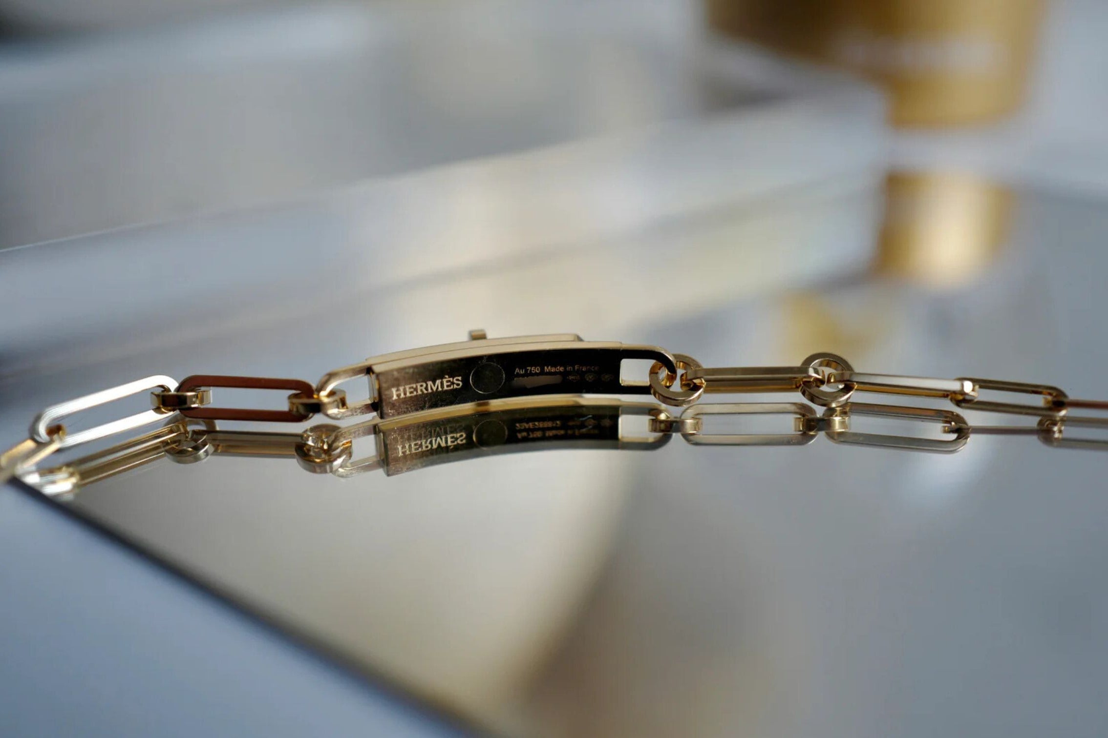 BNIB Hermes Kelly chaine Double Chain/Choker necklace diamonds Yellow Gold