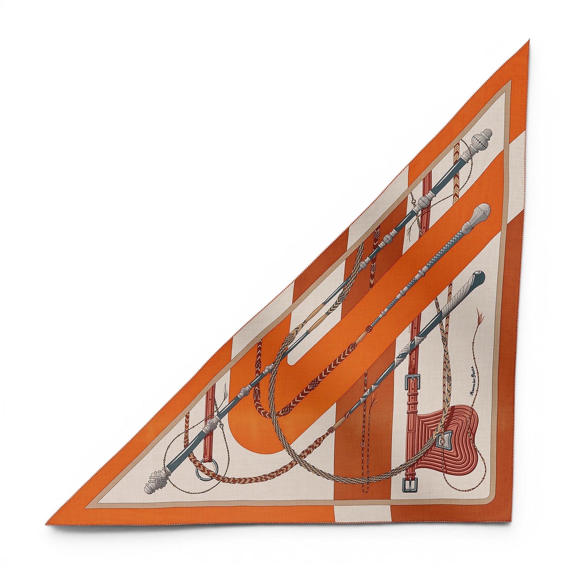 Hermès Clic-Clac Triangle Scarf Orange Cuit /Naturel/Caramel Cashmere Silk