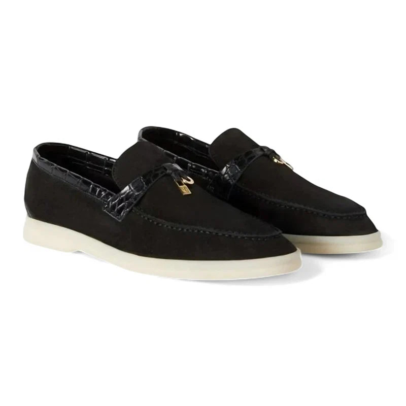 BNIB Loro Piana Summer Charms Walk Loafers In Black Suede Alligator strap Size 37