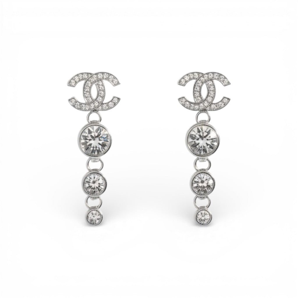 Chanel Drop CC Earrings 22K in Pearly White & Crystal BNIB