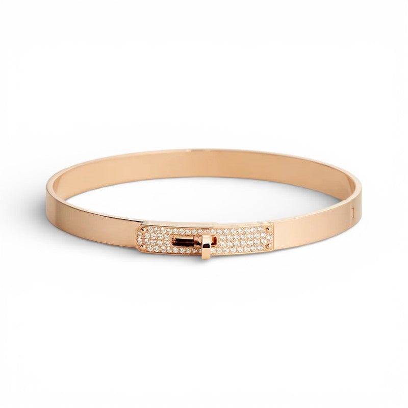 Hermès Kelly Diamond Bangle Bracelet 18K Rose Gold 0.36ct Size SH