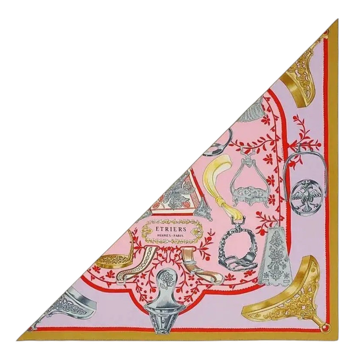 Hermès Etriers Triangle Scarf Pink Multicolor Cashmere Silk