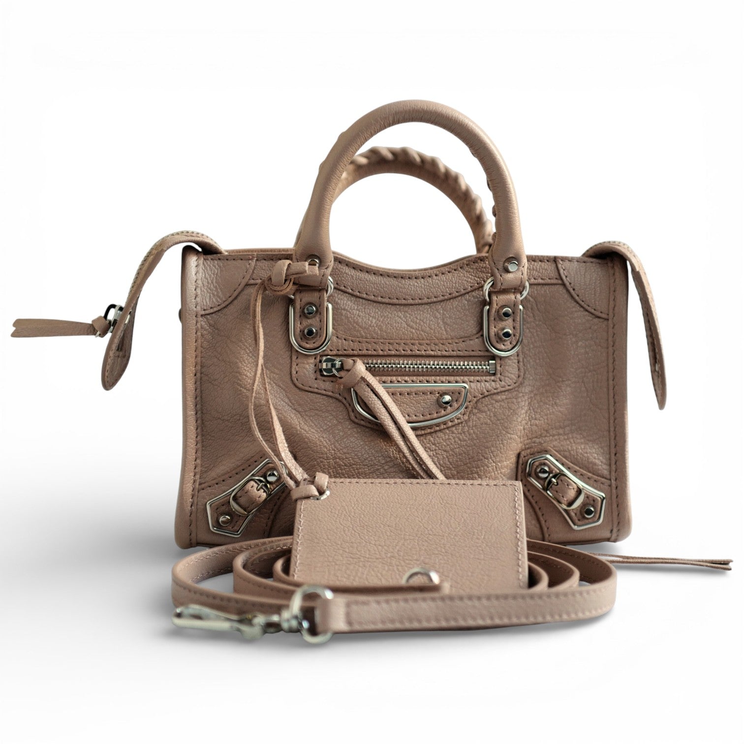 Balenciaga Nano City In Rose Sable Beige Nude Color With Metalic Edge