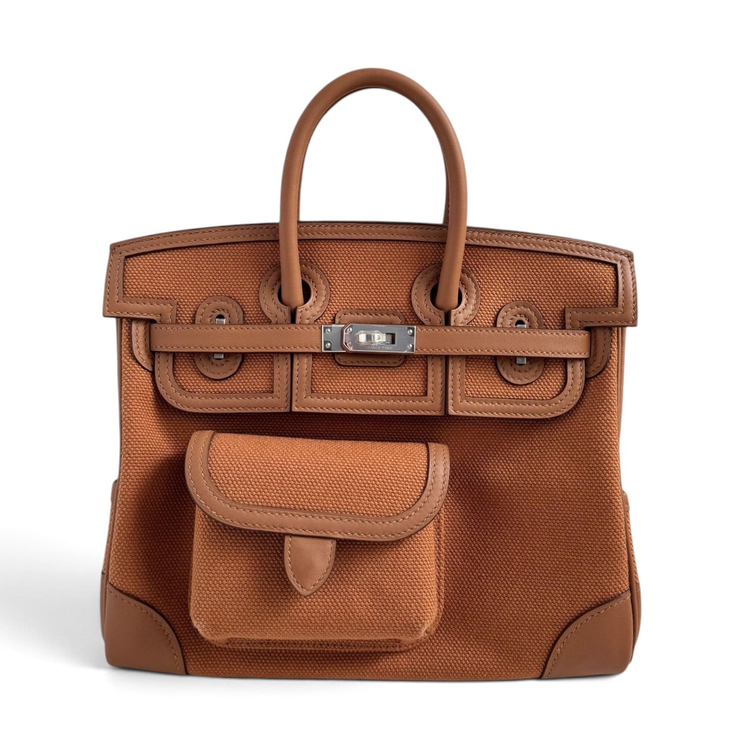 NEW HERMÈS Birkin Cargo 25 Gold Swift leather & Toile Canvas Palladium Hardware