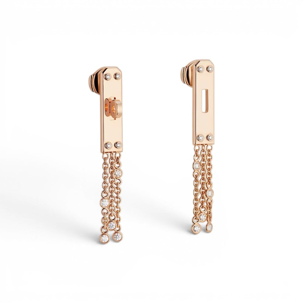 Hermès Kelly Gavroche Earrings Small Model 18K Rose Gold 18 Diamonds