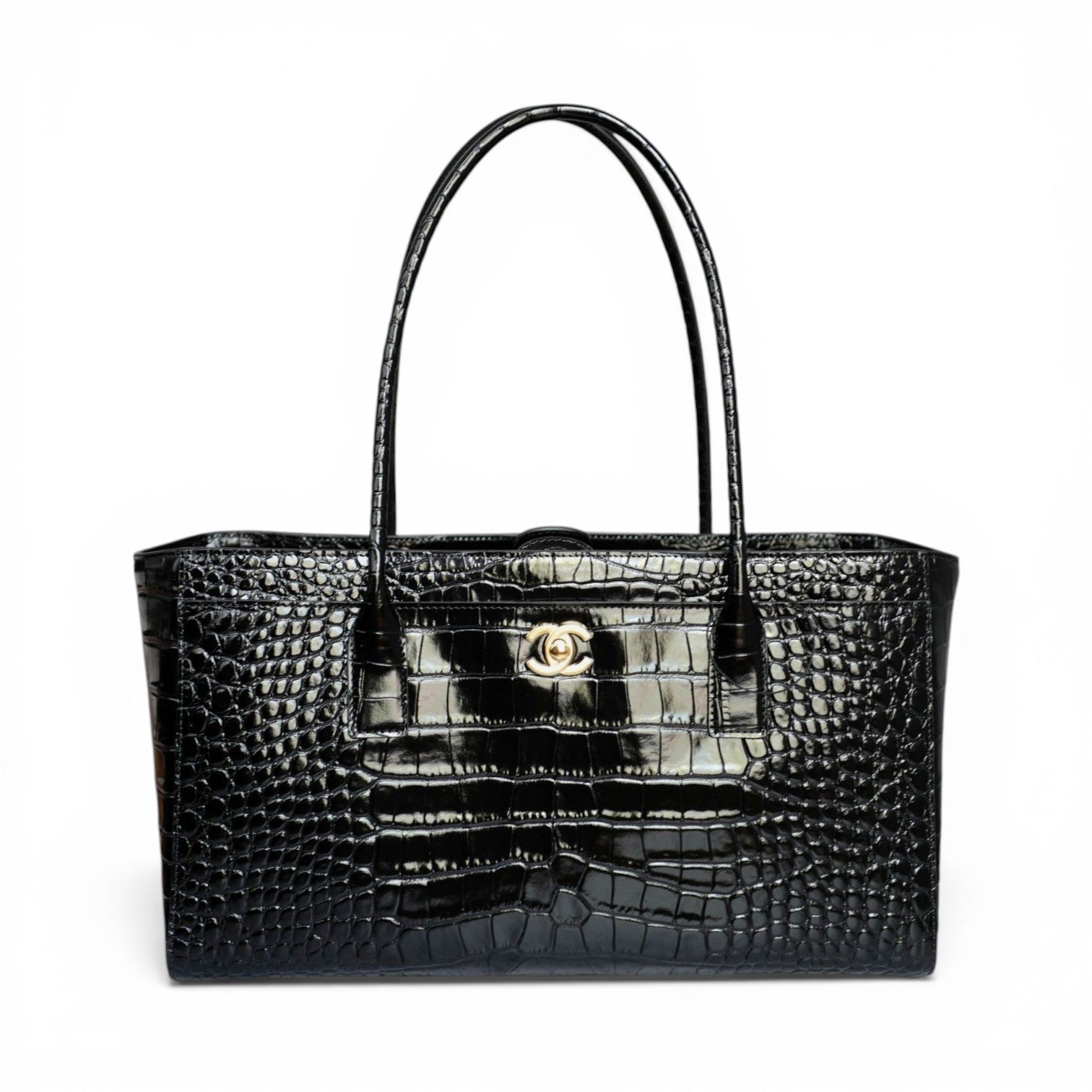 Chanel 26s Matthieu Blazy Small Shopping Bag Black Crocodile Embossed Calfskin Gold Hardware