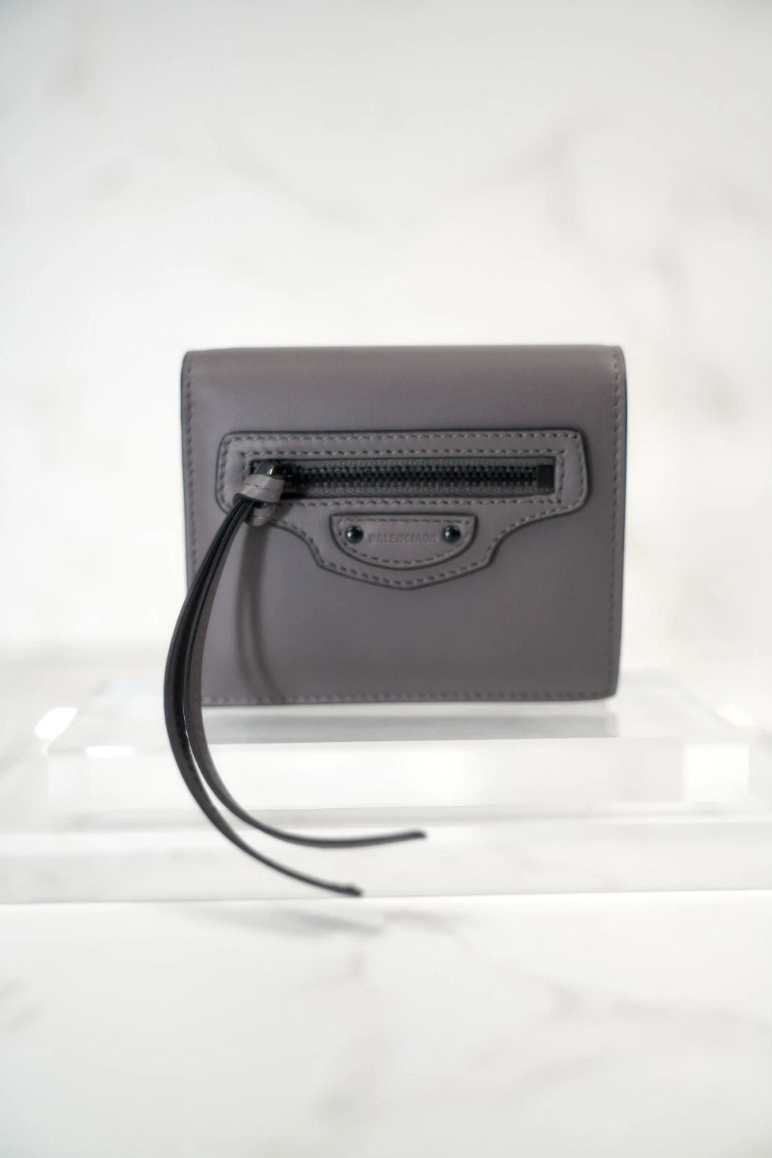 BNIB Balenciaga Women's Neo Classic Mini Wallet in Dark Grey Calfskin
