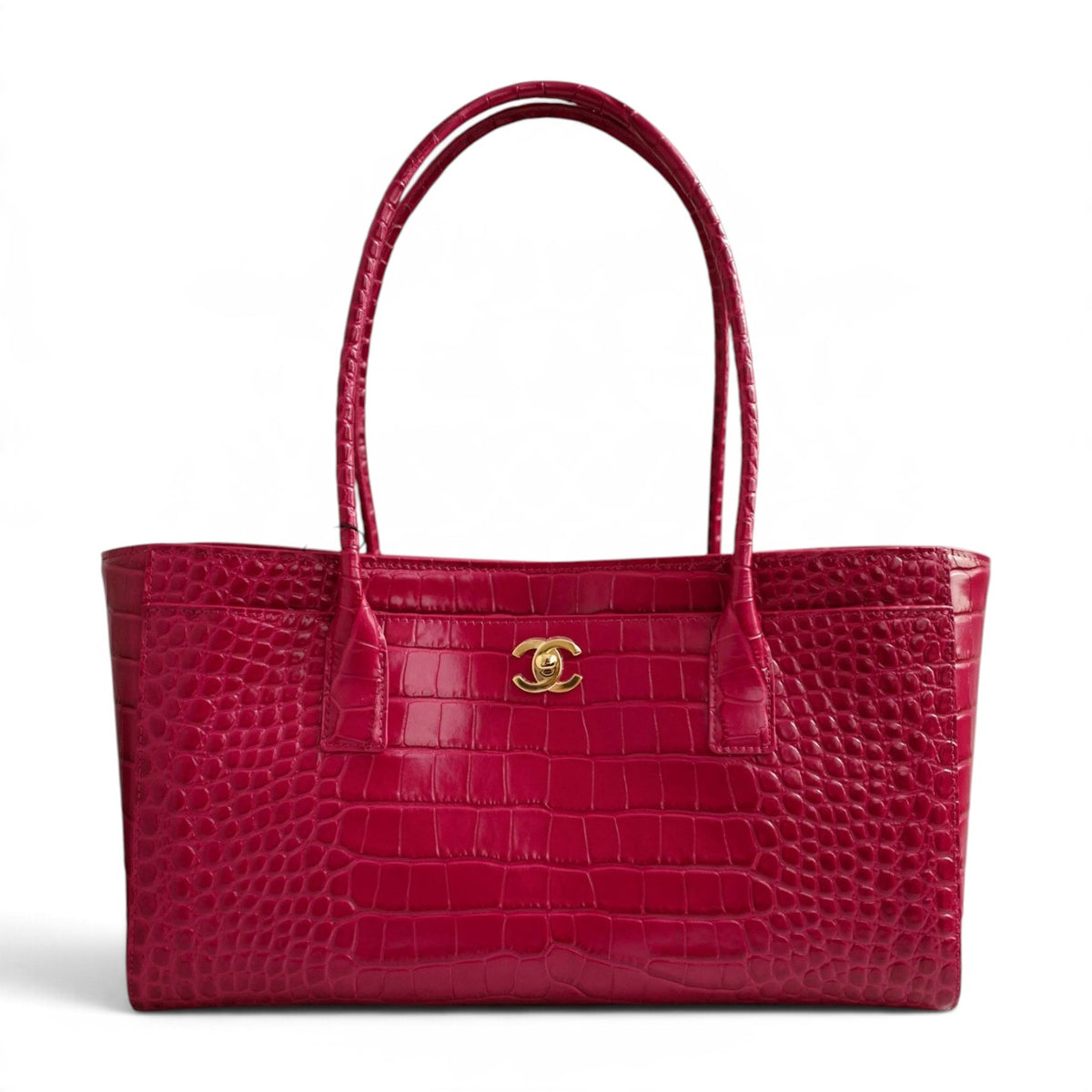 NEW Chanel 26K Matthieu Blazy's Small Tote Fuchsia Croc Embossed Calfskin GHW