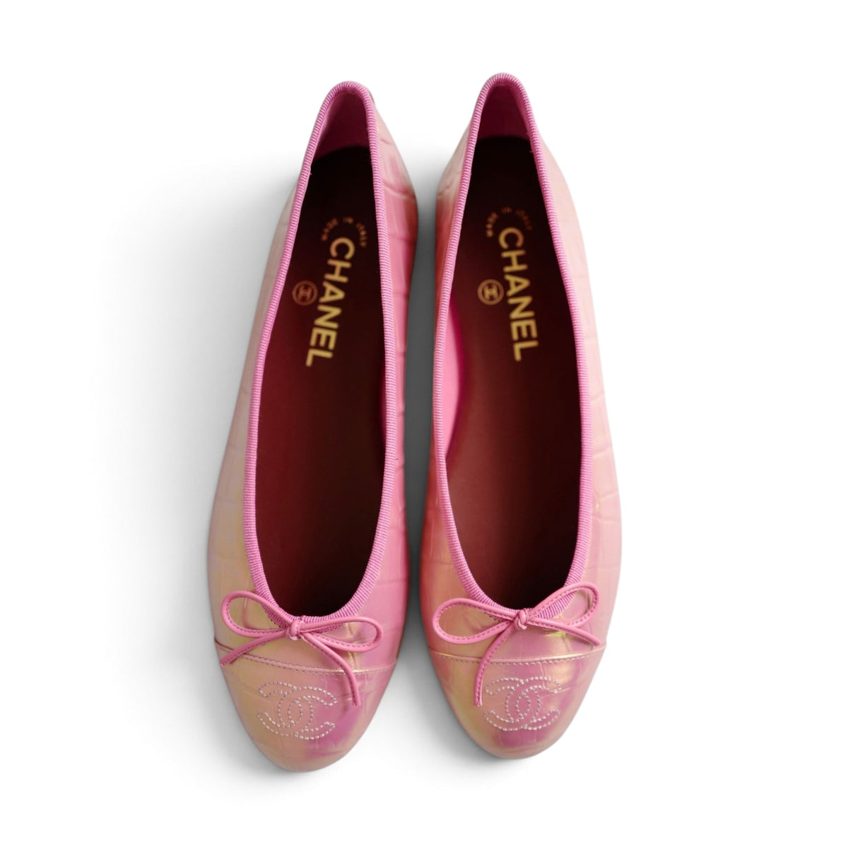 NEW Chanel 26K Matthieu Blazy's Ballet Flats Croc Embossed Calfskin Pink Size 39