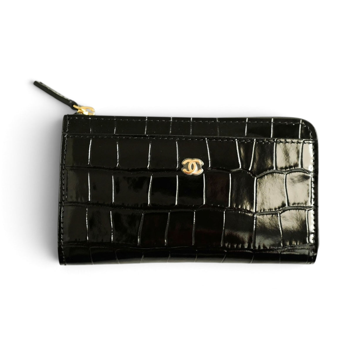 Chanel 26K Matthieu Blazy's Card Holder Croc Embossed Black Calfskin GHW