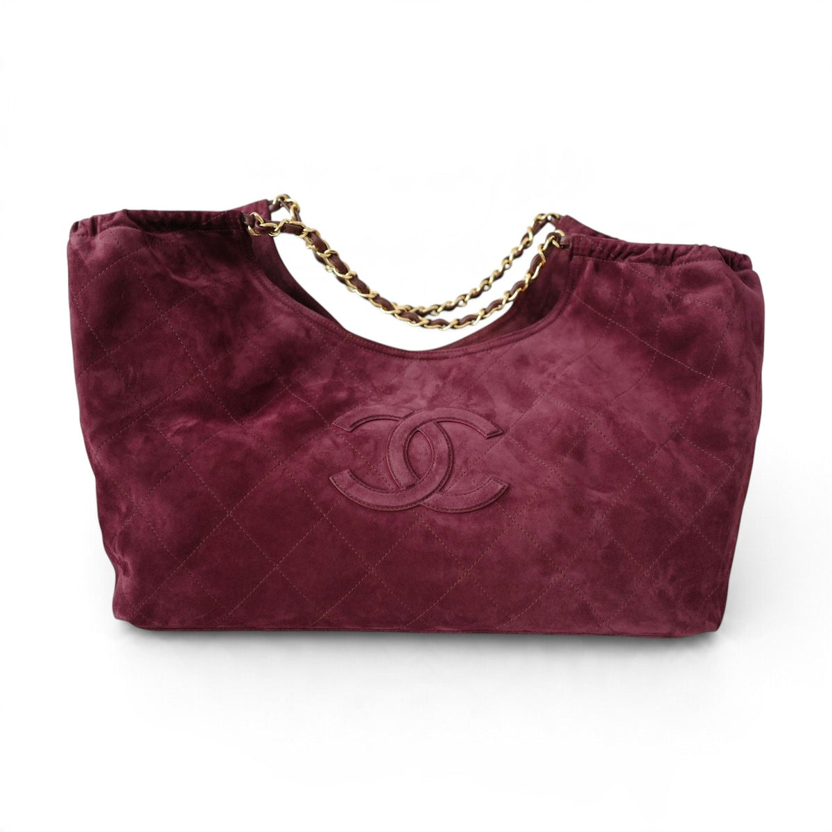 NEW Chanel 26B Large Tote Bordeaux Burgundy Suede Calfskin Gold Hardware