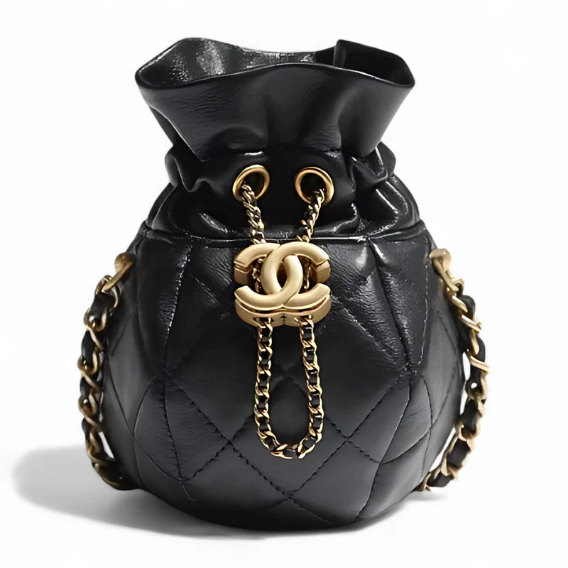 BNIB Chanel 23S Black Shiny Lambskin Clutch with Chain in Gold Hardware