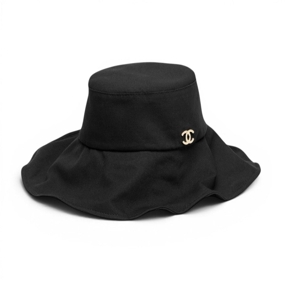 Chanel 26S Coco Beach Cloche Hat Black Cotton Metal Size S