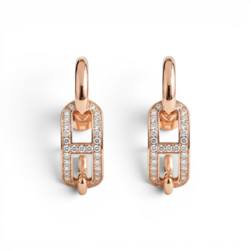 Hermès Adage Earrings 18K Rose Gold 62 Diamond Pavé