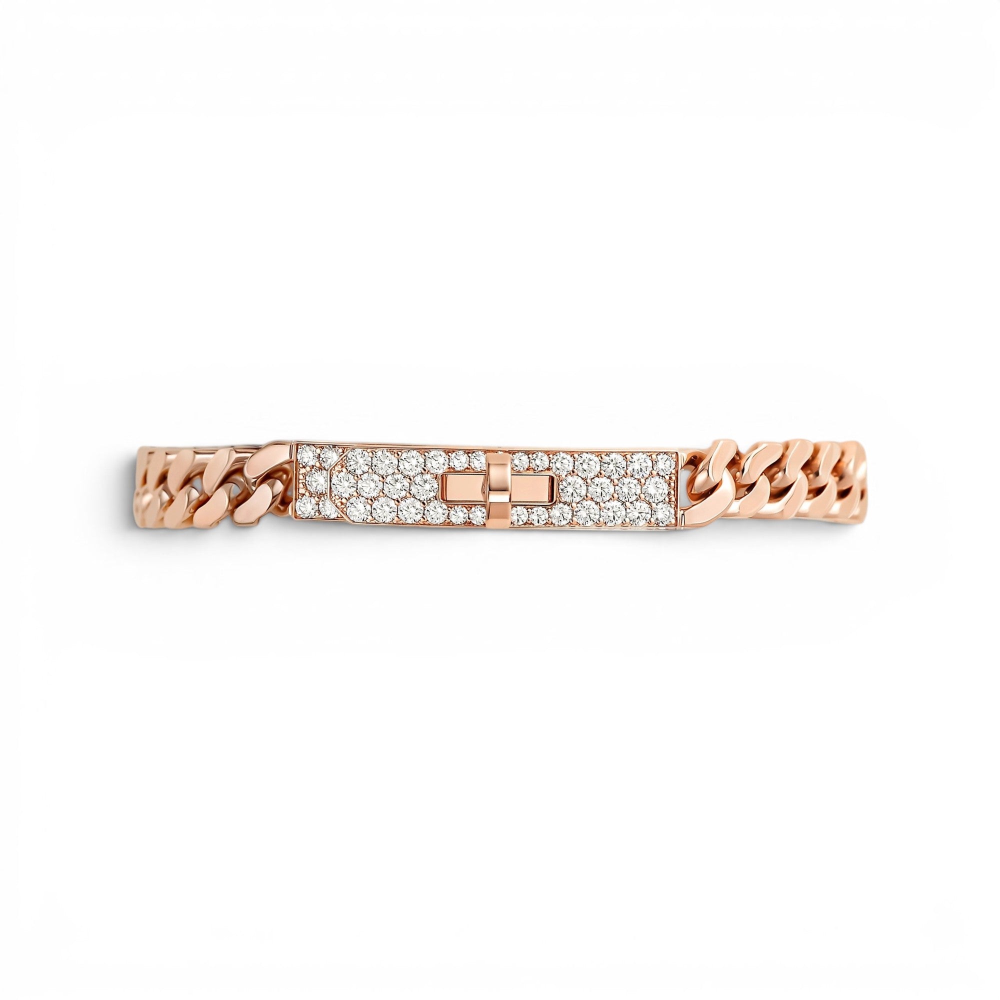 Hermès Kelly Gourmette Bracelet SH Small Model Rose Gold with 41 Diamonds