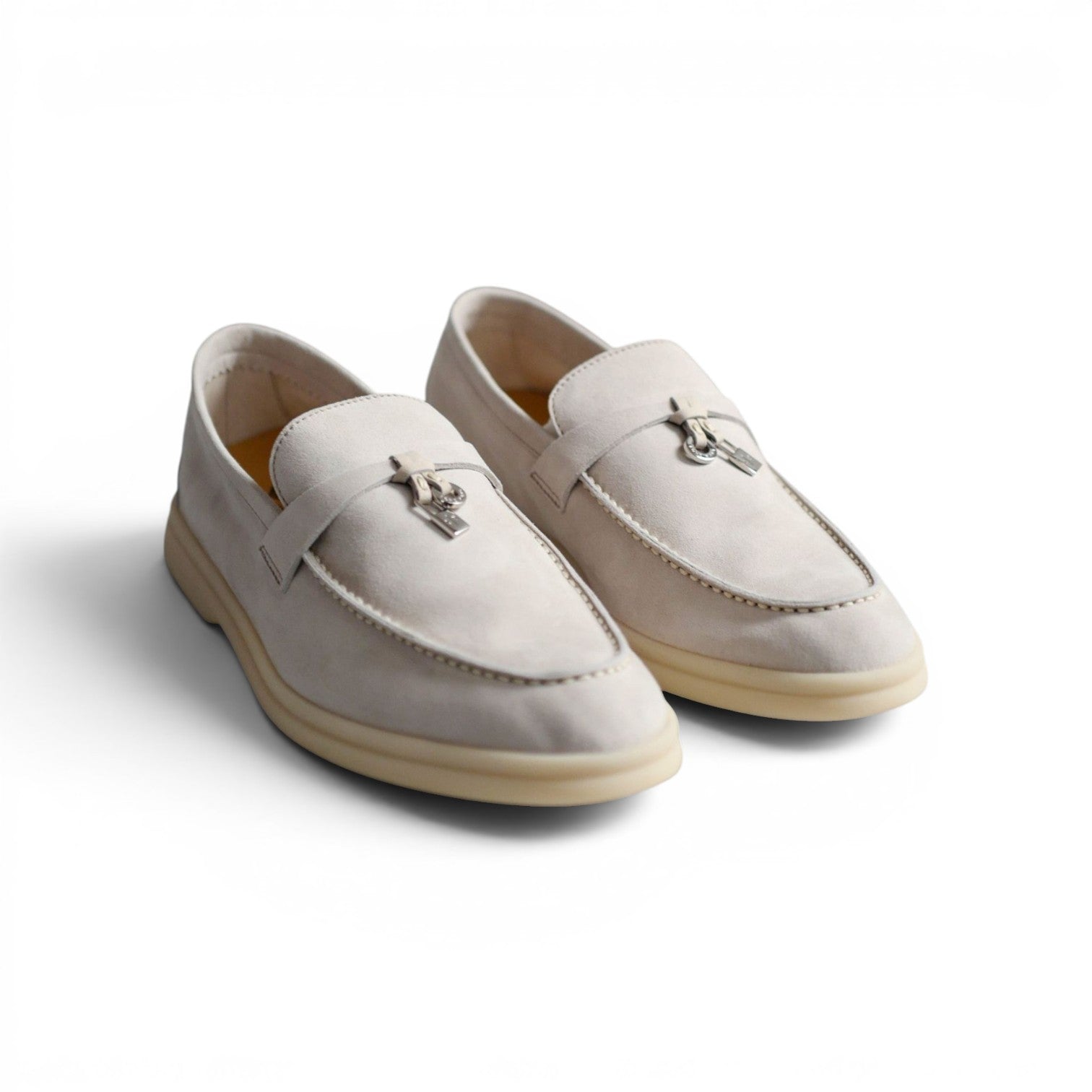 Loro Piana Summer Charm Walk Loafer Pearl Powder Suede Calfskin Size 37.5