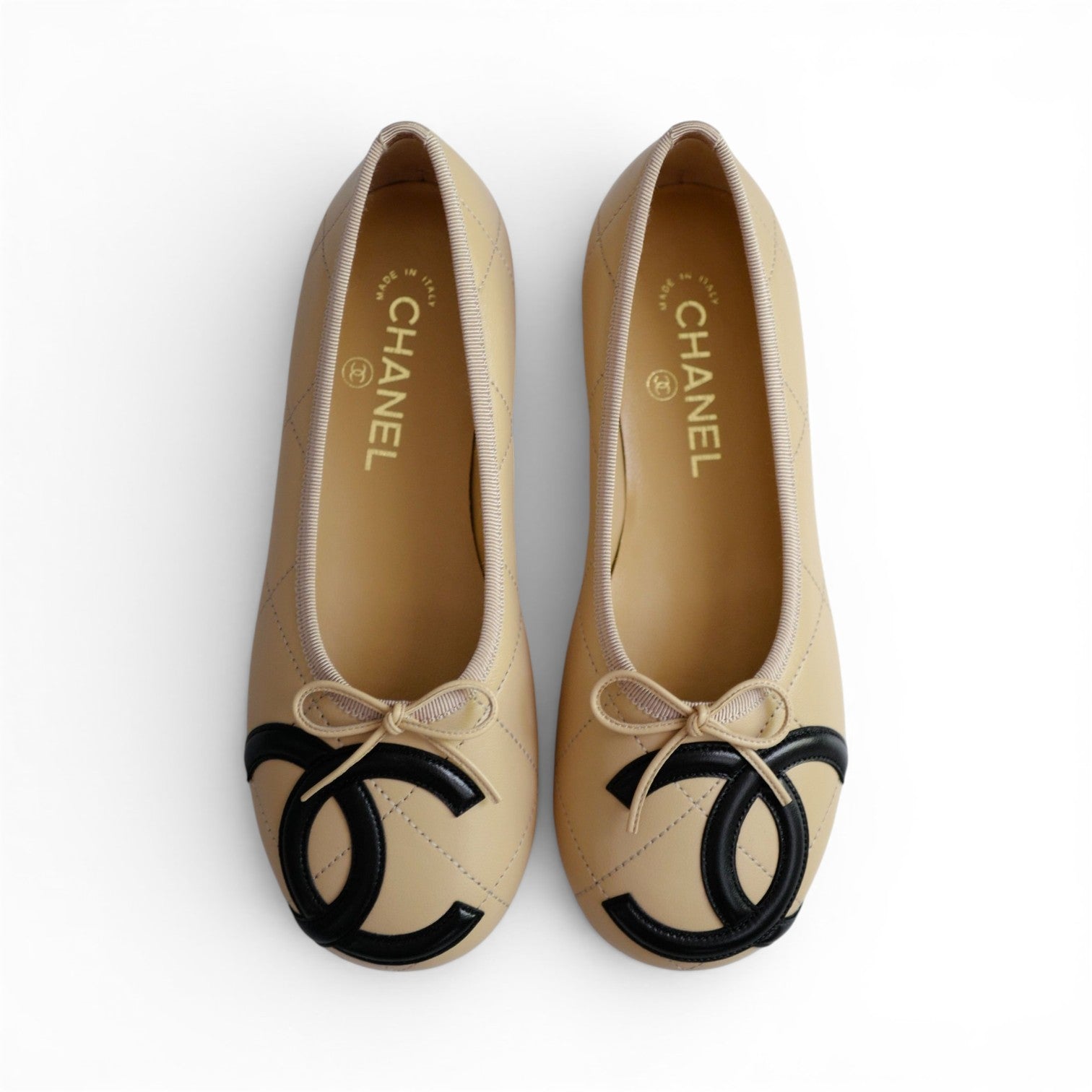 Chanel 26M Coco Beach Ballet Flats Beige Lambskin Size 37