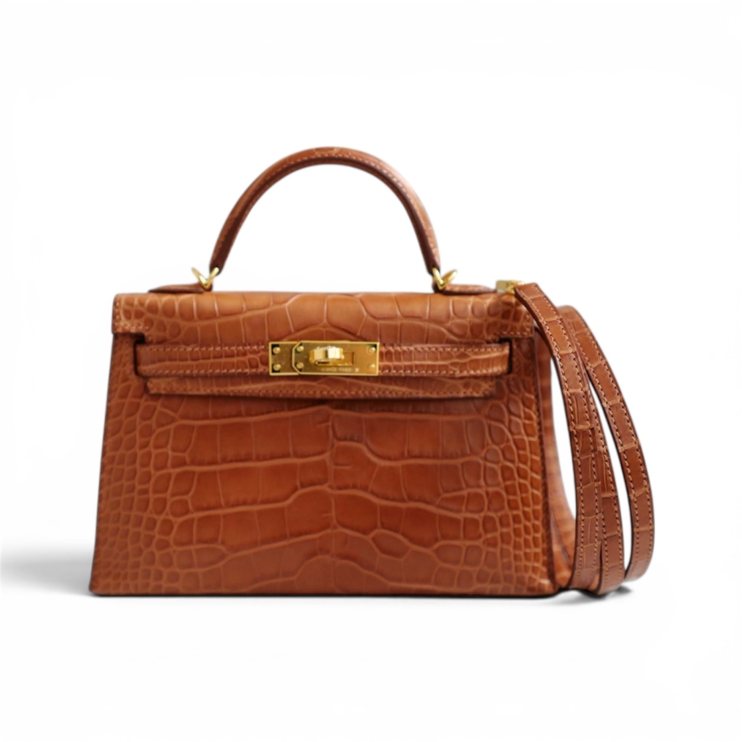 Hermès Mini Kelly Gold Sellier Alligator Mississippiens GHW G Stamp