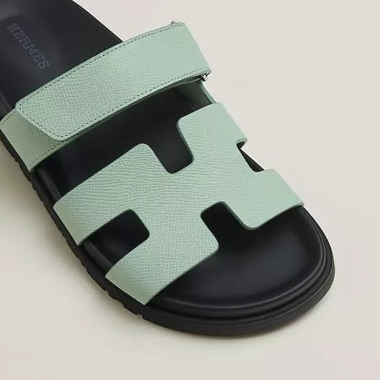 *BNIB* Hermes Womens Chypre Epsom Sandals Vert Jade Pastel Green Size 36