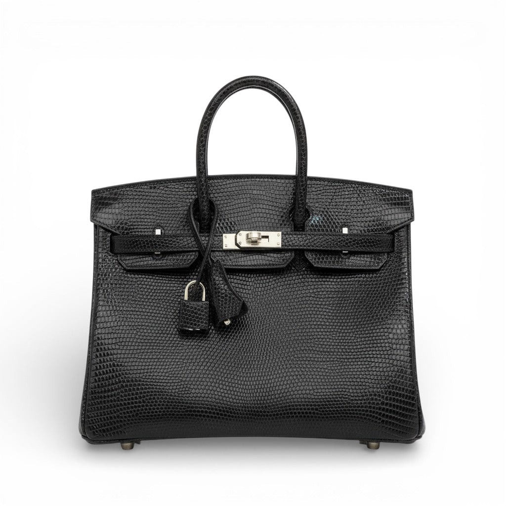 Hermès Birkin 25 Black Lizard Lisse with Palladium Hardware K