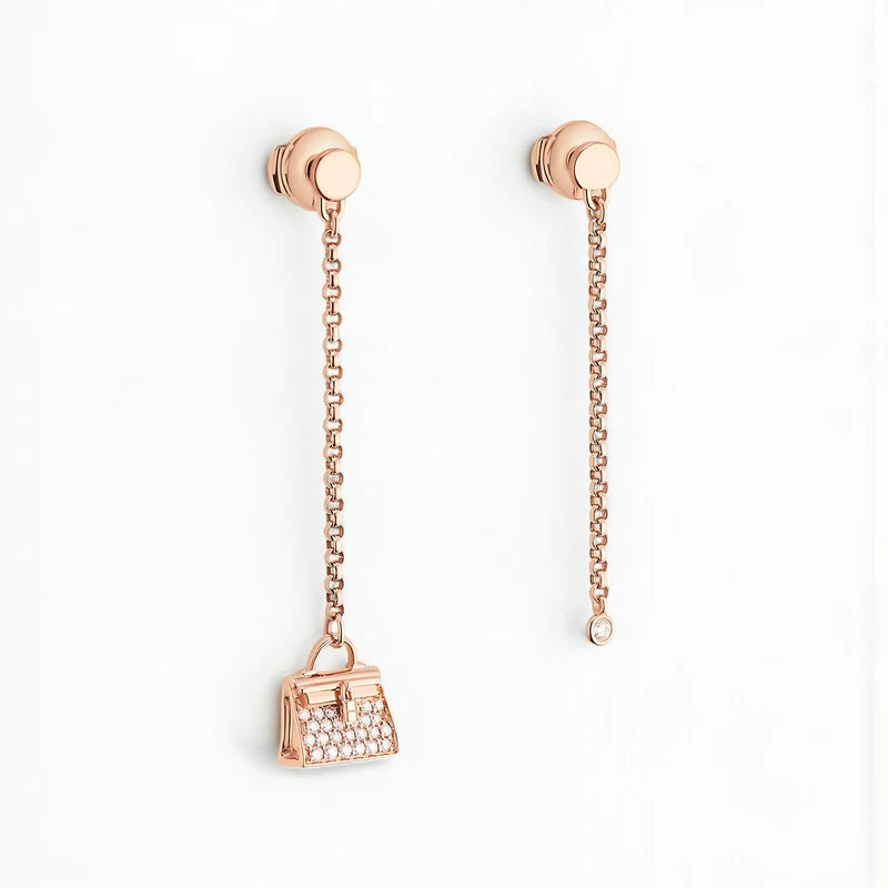 Hermes 18K Chaine Amulette Kelly Diamonds Rose Gold Ear Studs Earrings BNIB $10K