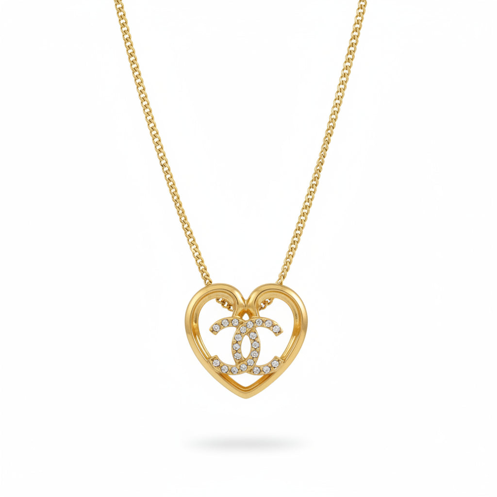 Chanel 23C Heart Gold Necklace with Crystals