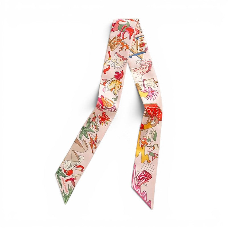 Hermès Academia Hippica Twilly Rose Nacre / Vert Amande / Multicolore 100% Silk