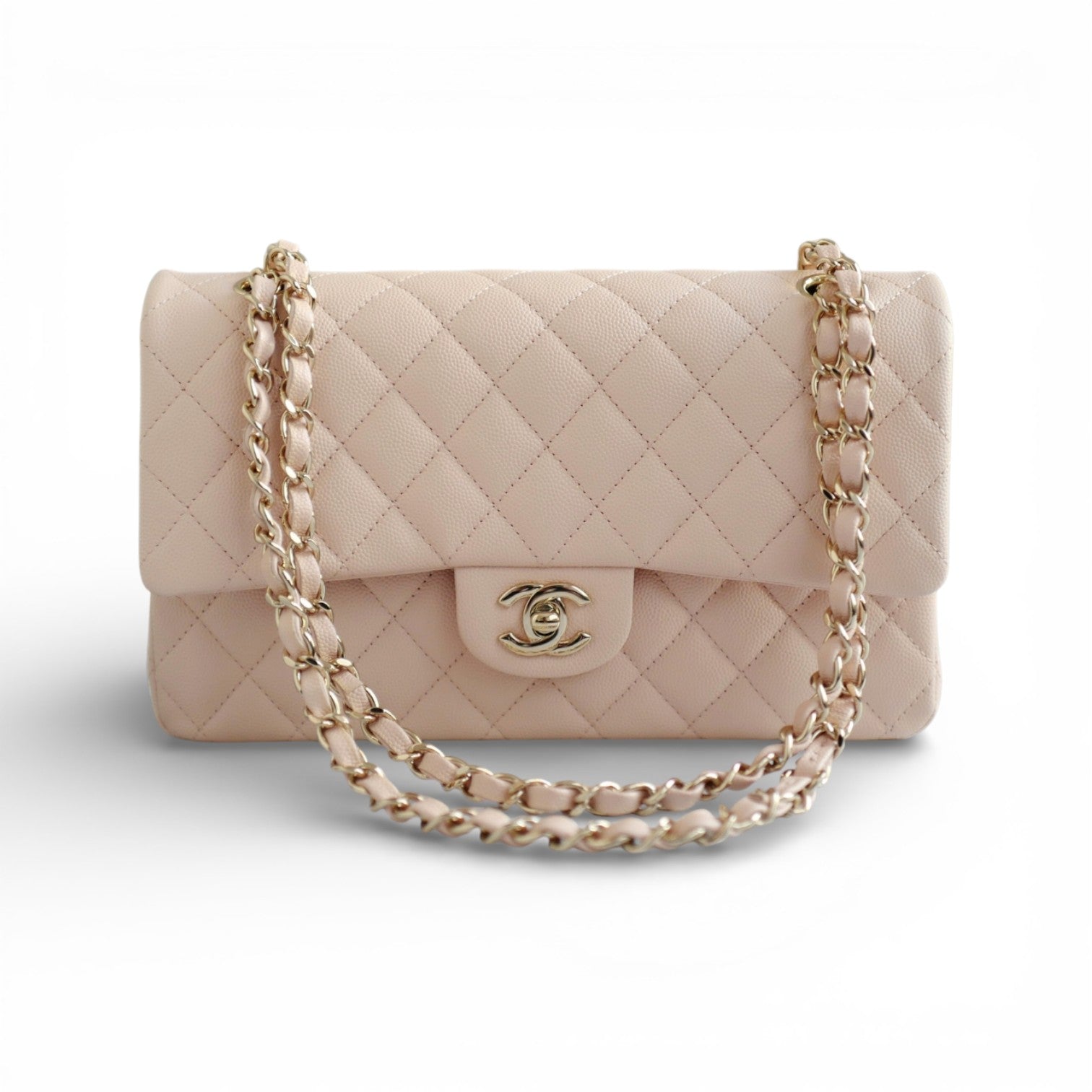 BNIB Chanel Medium Classic Double Flap Bag Beige Clair Grained  Gold Hardware