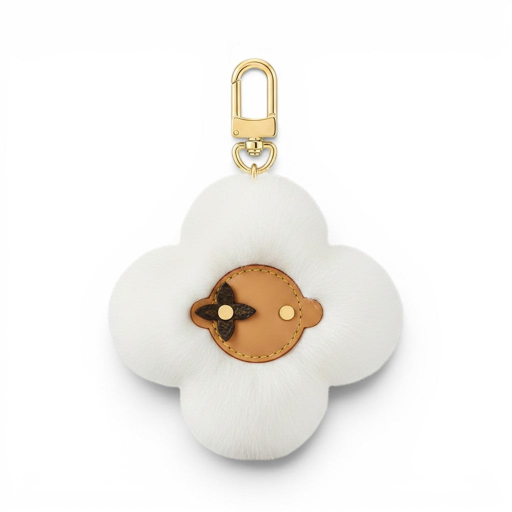 Louis Vuitton Vivienne Fur Key Holder White Mink Fur Leather Gold Hardware