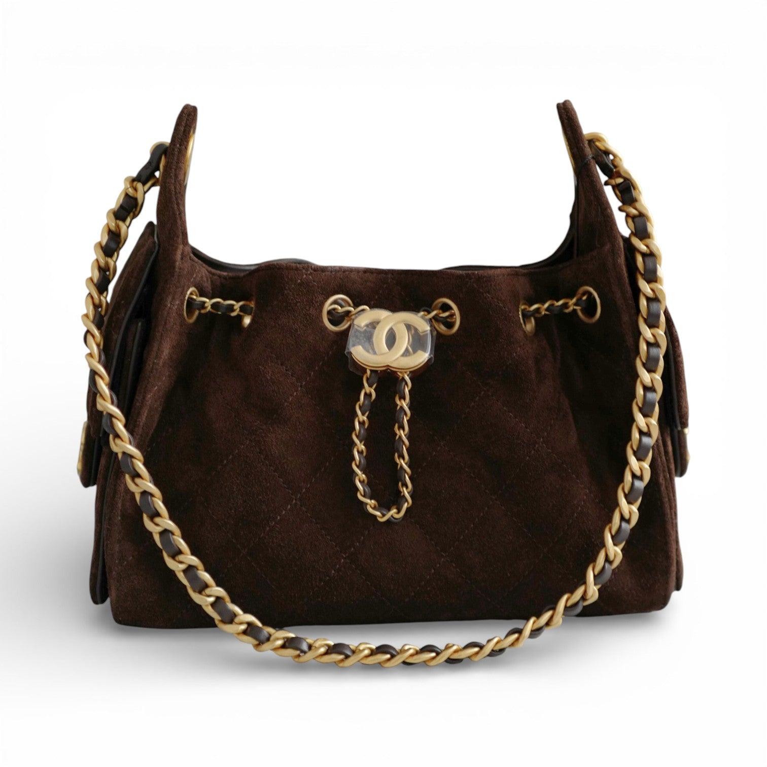 NEW Chanel 26C Mini Hobo Dark Brown Suede Gold Hardware