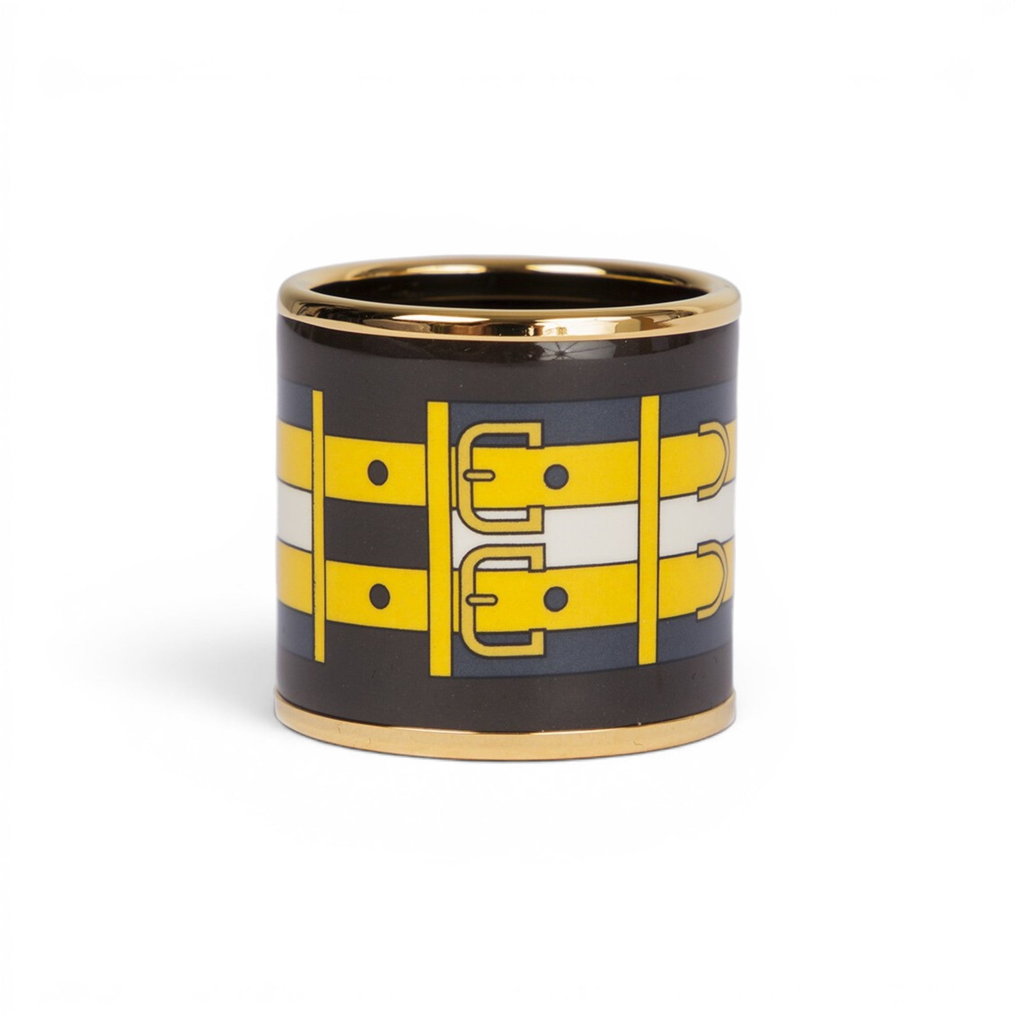 Hermès Rocabar Enamel Scarf Ring Black/Yellow/Blue Striped