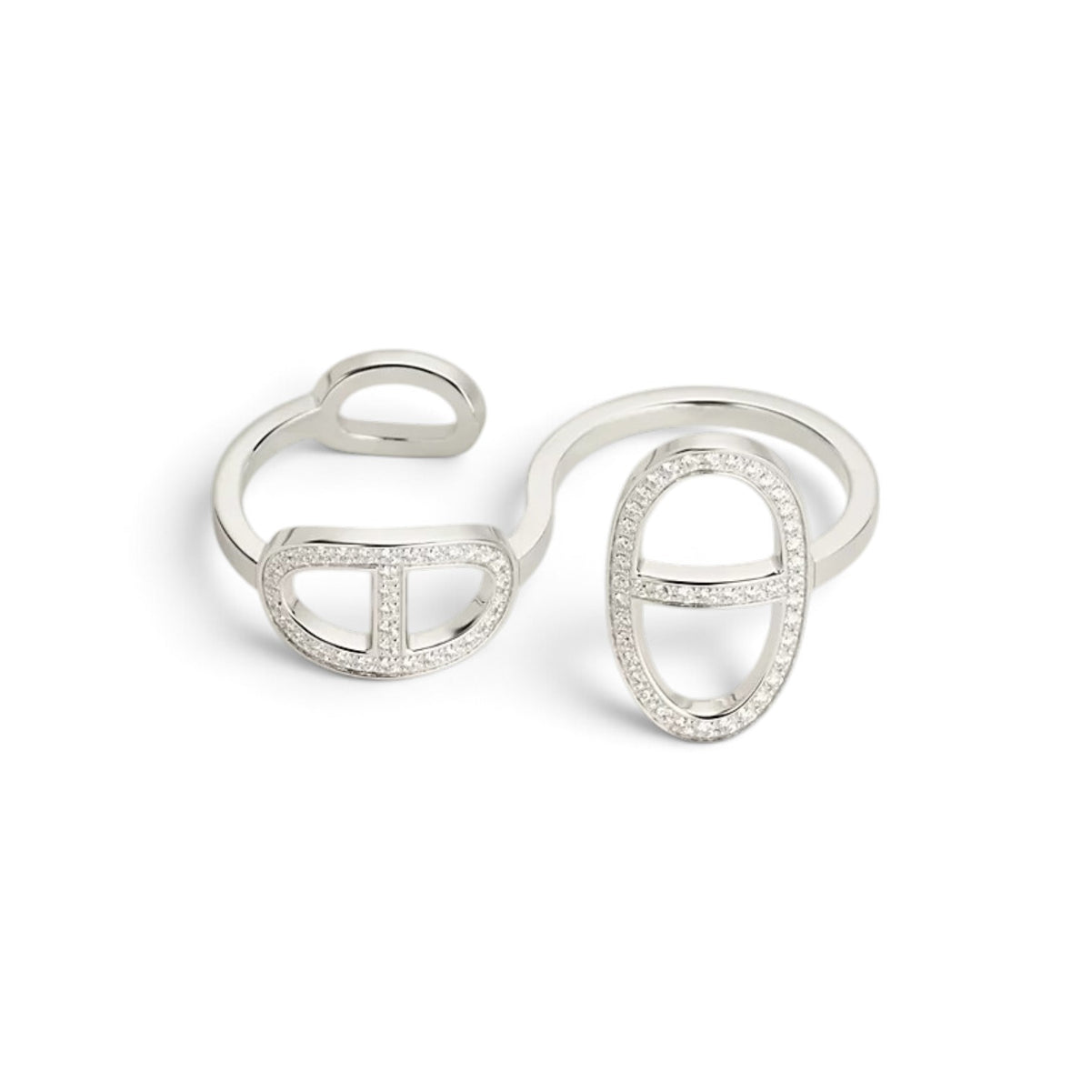 Hermès Chaine d'ancre Contour Double Diamond Ring White Gold Size 53 18K