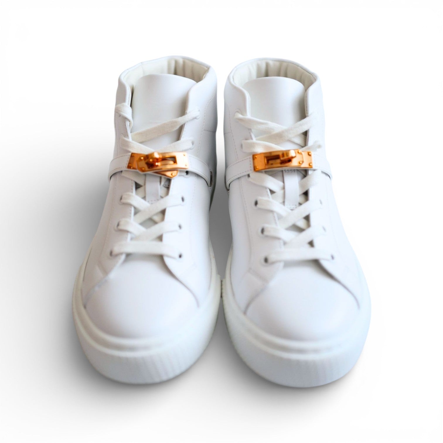 Hermès Daydream Sneaker White Leather Rose Gold Kelly Buckle Size 39.5