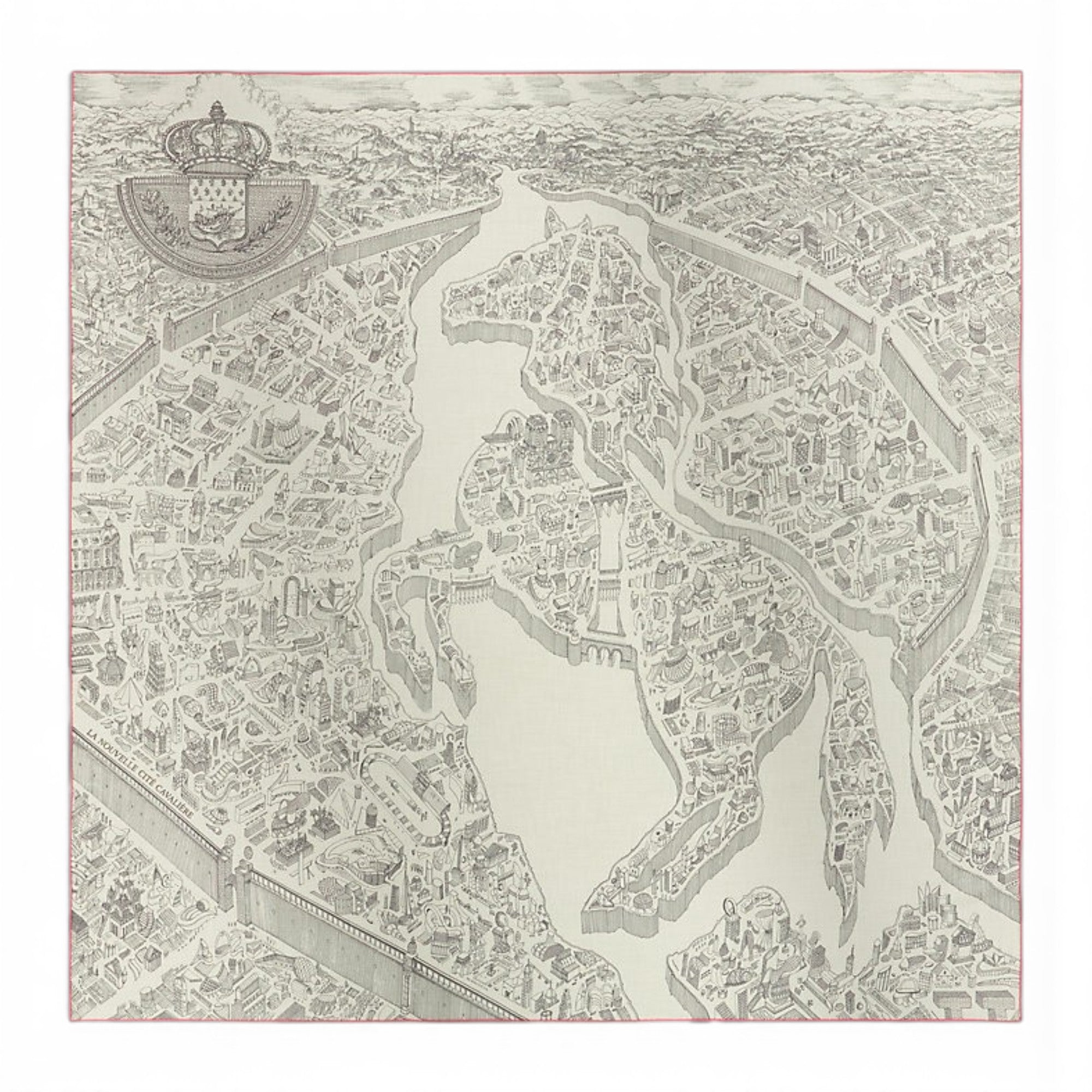 Hermès La Nouvelle Cite Cavaliere Shawl 140 Blanc/Gris/Rose Cashmere Silk