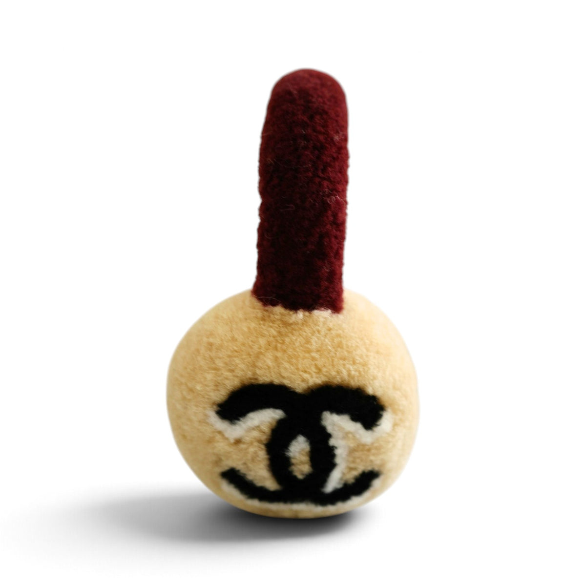 NEW Chanel 26N Coco Neige Earmuffs CC Logo Lamb Shearling in Beige and Burgundy