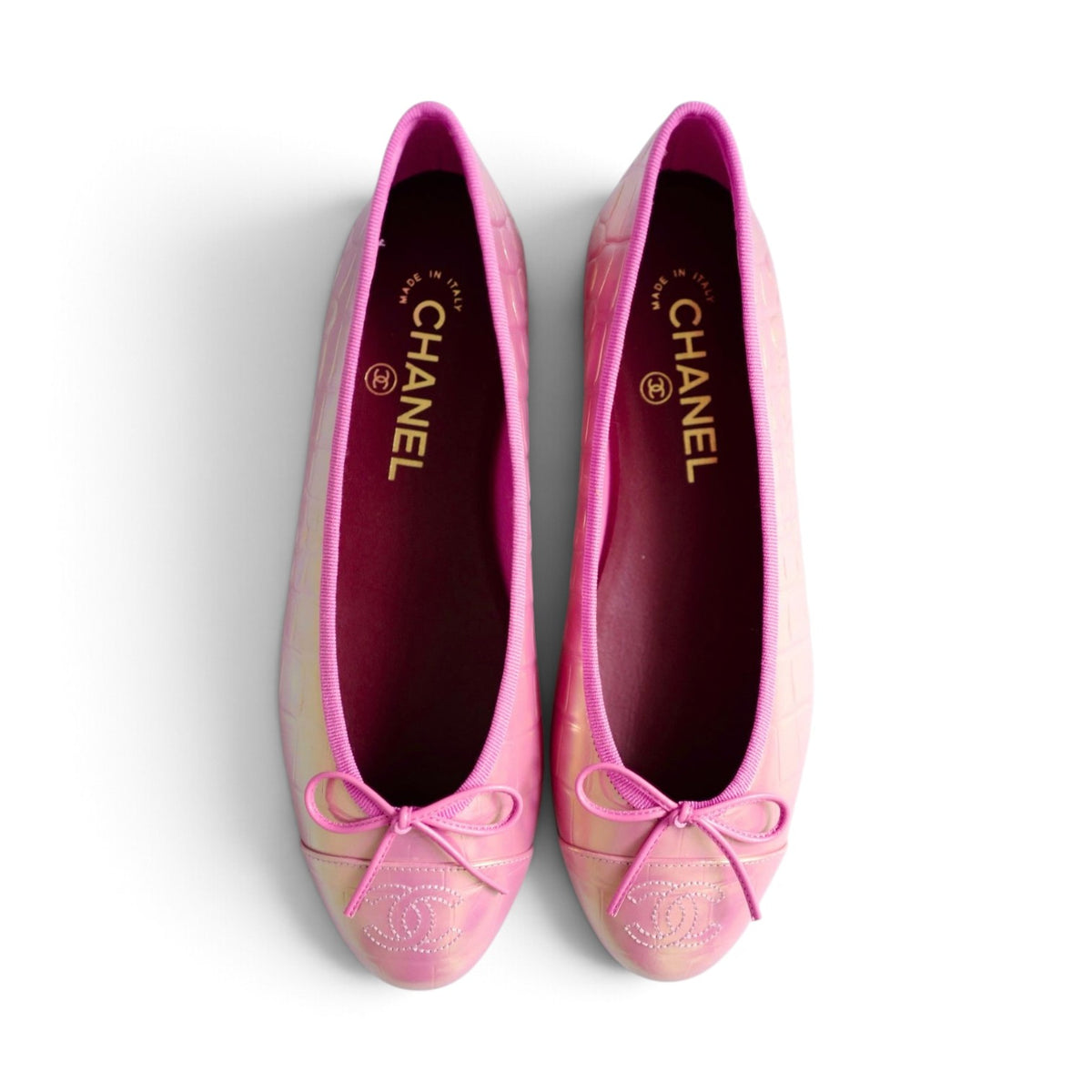 Chanel 26K Matthieu Blazy's Ballet Flats Croc Embossed Calfskin Pink Size 37.5