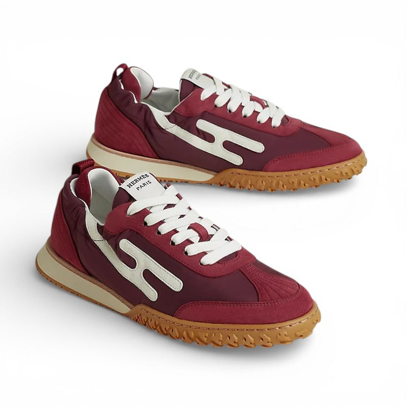 Hermès Women Sneaker Jet Rose Lie De Vin/Blanc Nylon Suede Goatskin Size 39