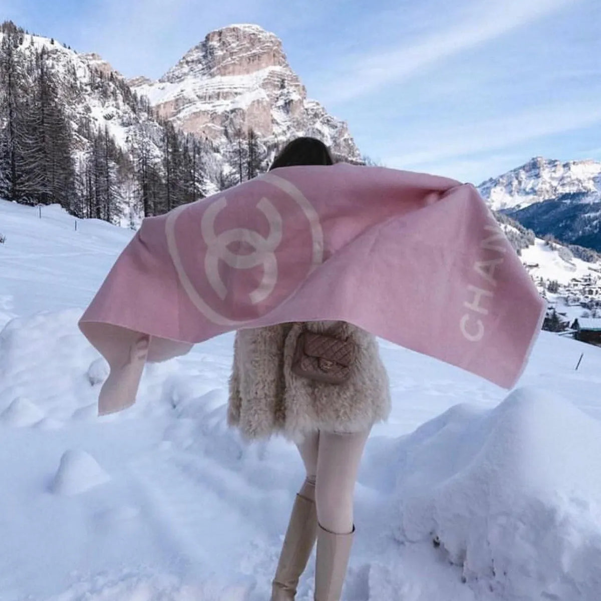 BNIB Chanel Stole Double Cashmere Shawl In Pink 23S Large Shawl