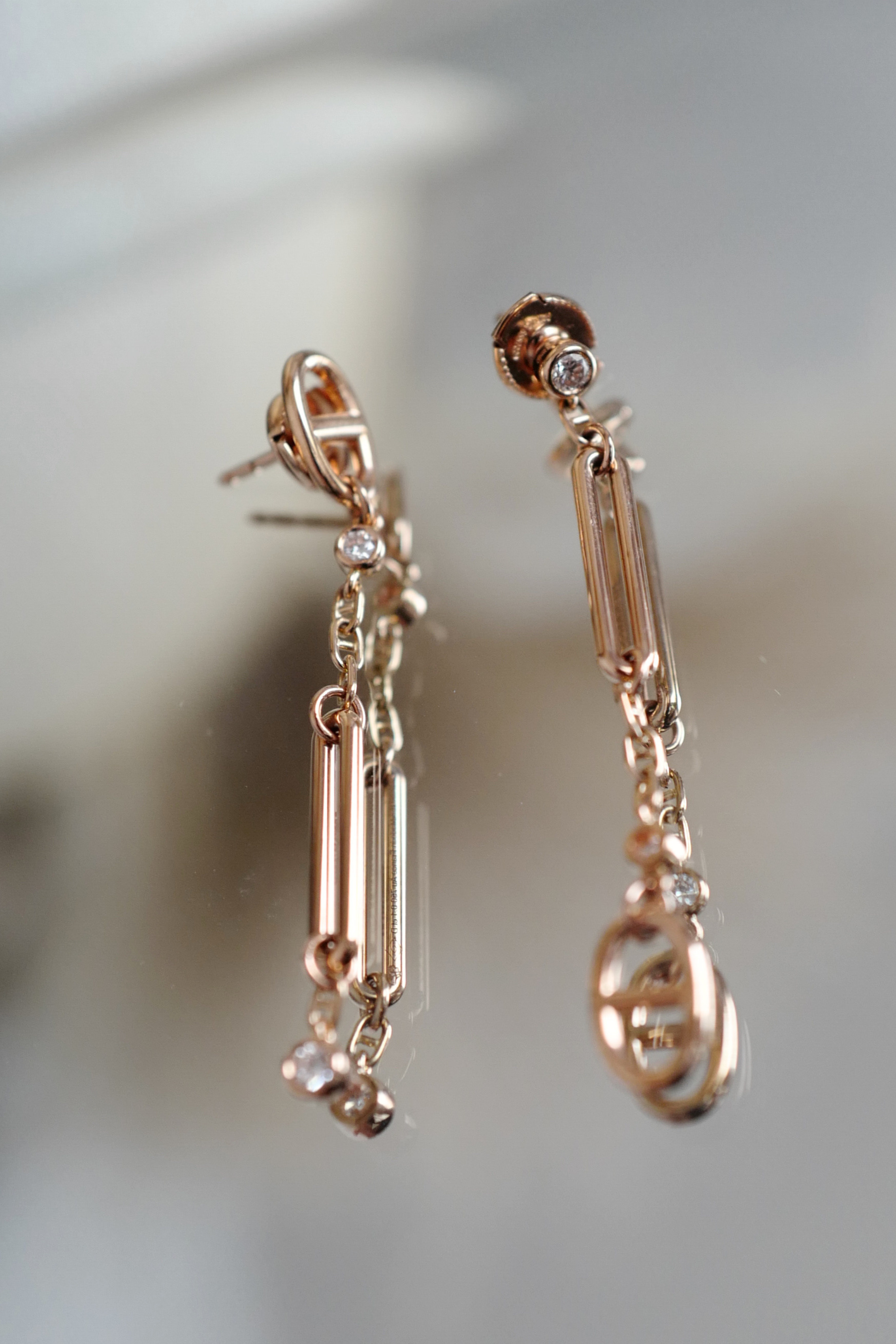 Hermès Chaîne d’Ancre Chaos Earrings Rose Gold with Diamonds