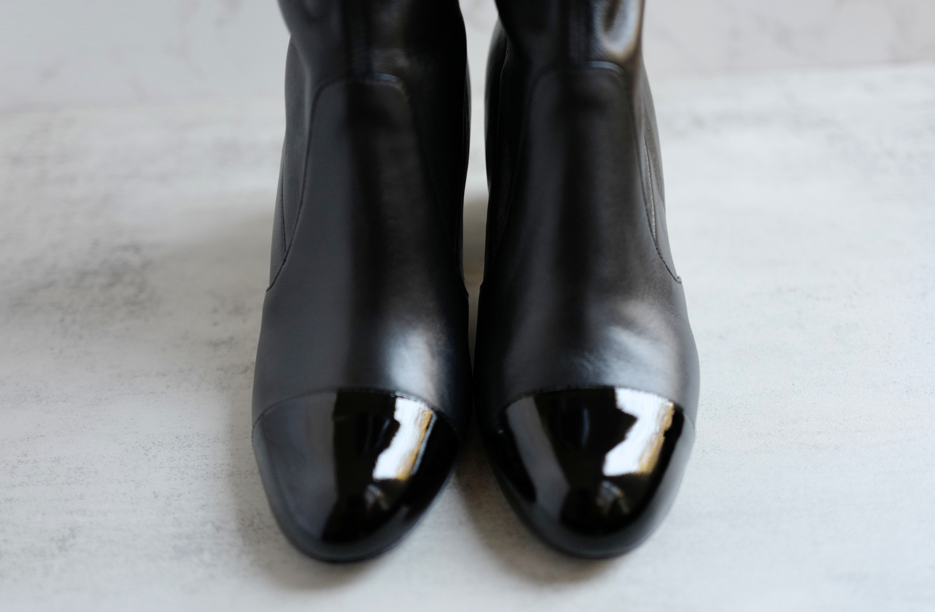 Chanel Boots Stretch Lambskin with Patent Calfskin Cap Toe Black 37.5