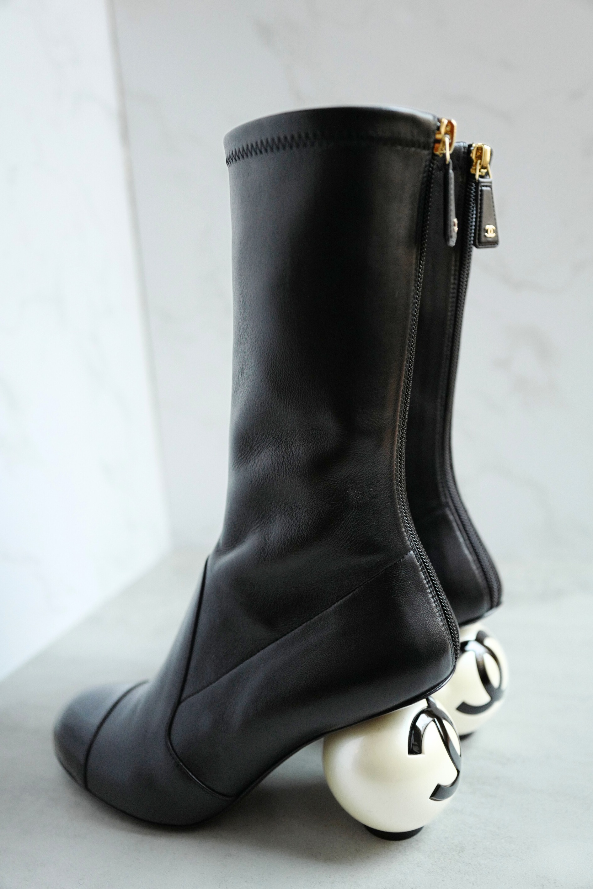 Chanel Boots Stretch Lambskin with Patent Calfskin Cap Toe Black 37.5