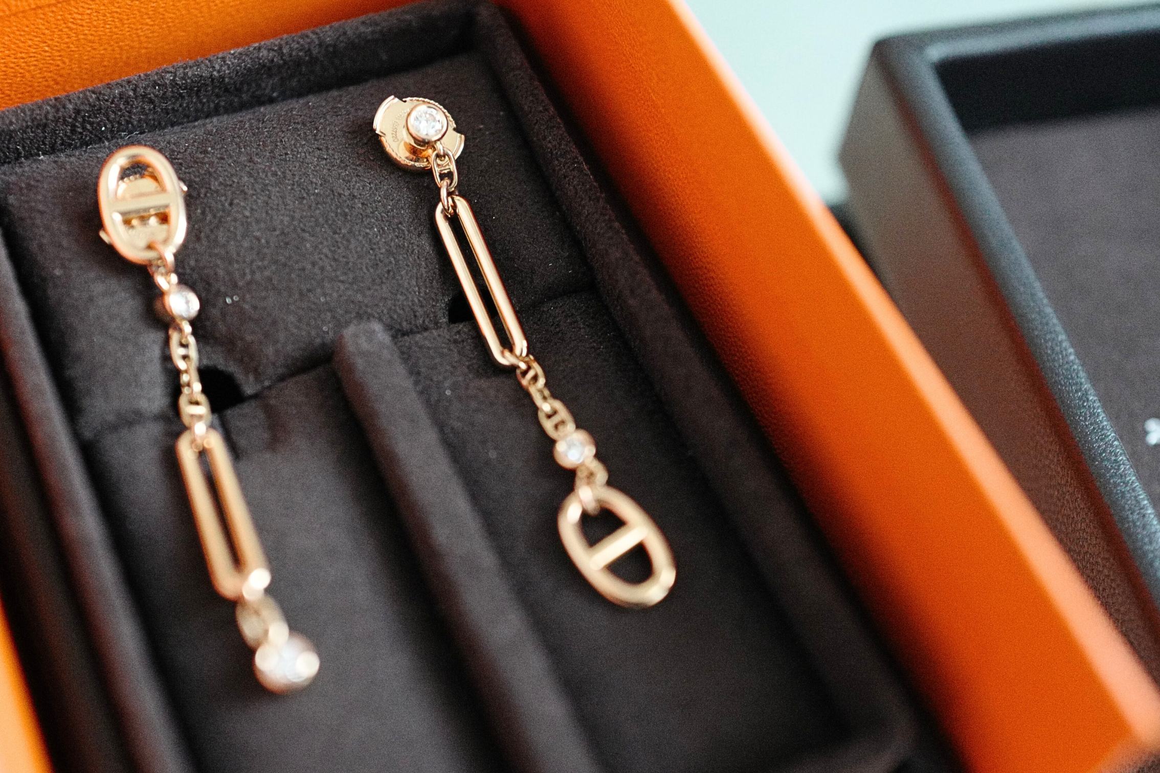 Hermès Chaîne d’Ancre Chaos Earrings Rose Gold with Diamonds