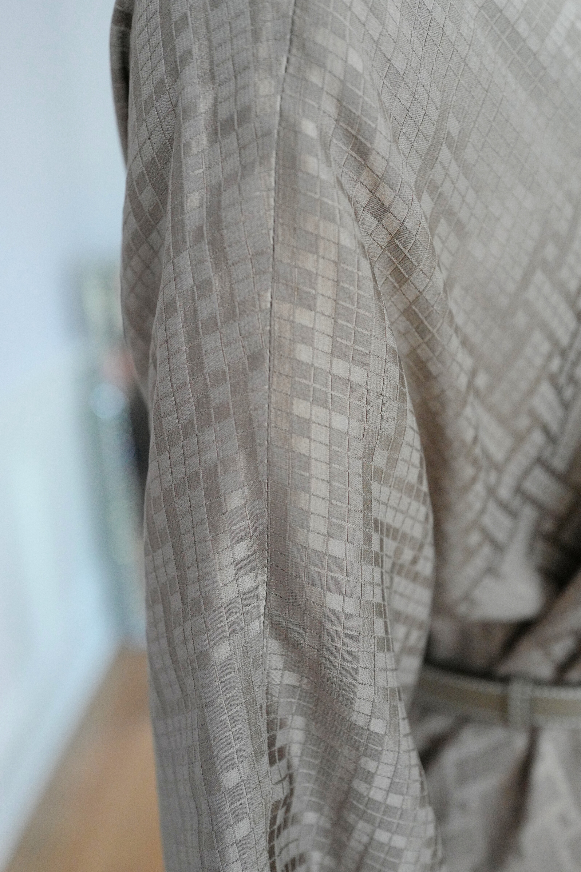 NEW Hermès Mosaique Belted Caftan Dress in Jacquard Silk Gris Étoupe Size 36