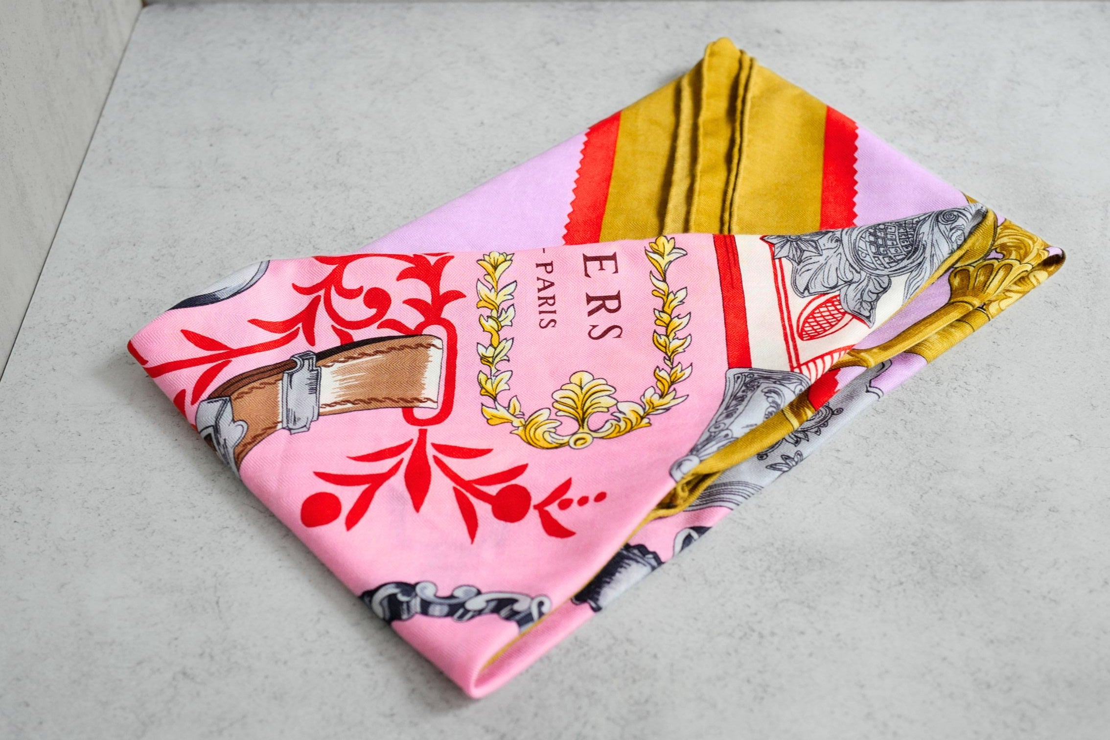 Hermès Etriers Triangle Scarf Pink Multicolor Cashmere Silk