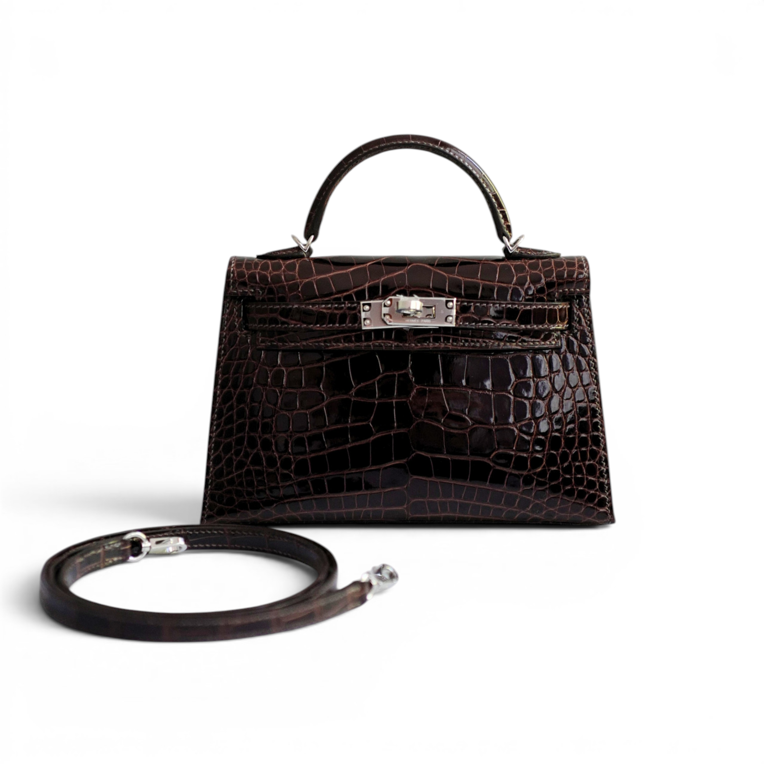 Hermès Mini Kelly Havane Sellier Alligator Mississippiensis Lisse PHW G Stamp