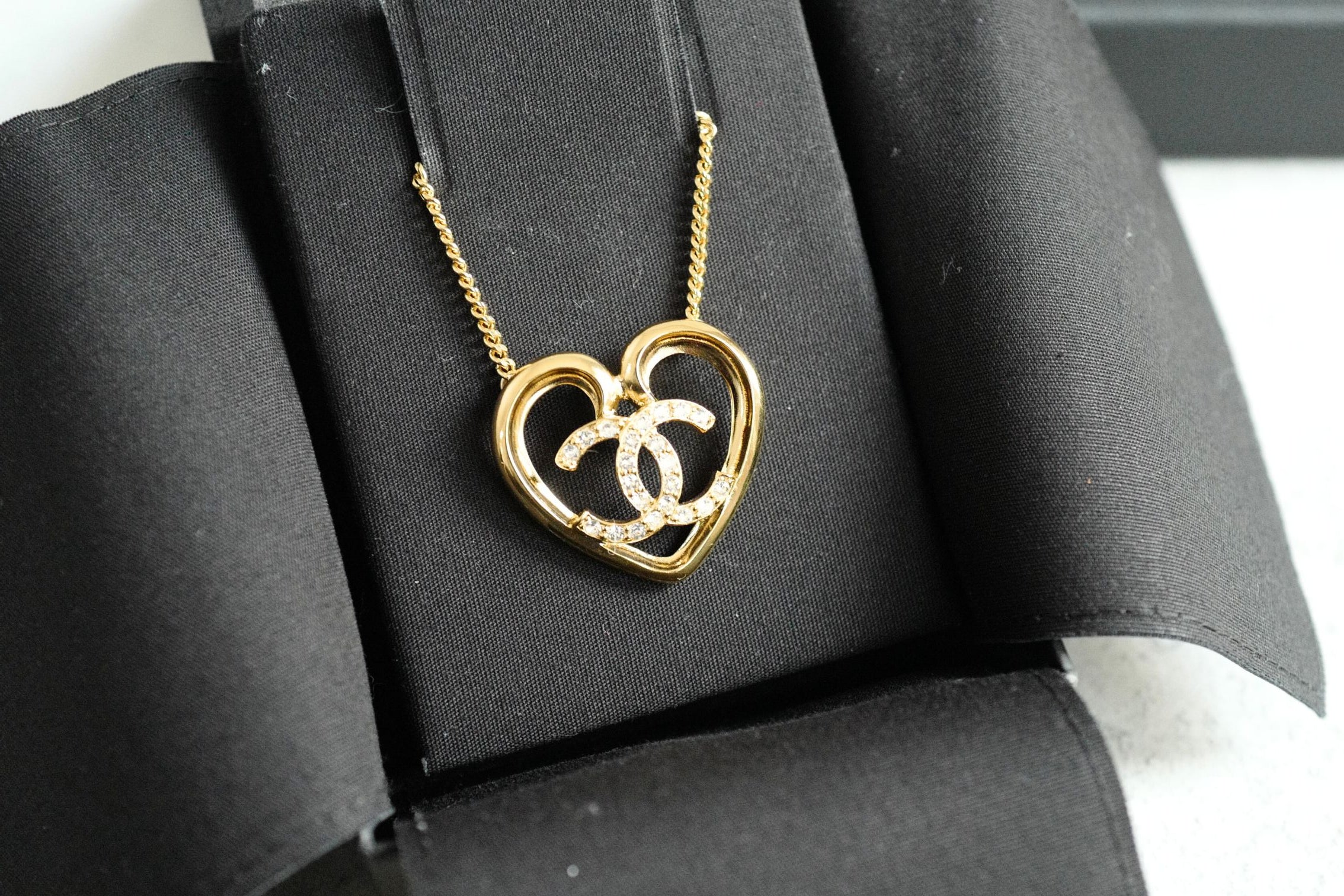 Chanel 23C Heart Gold Necklace with Crystals