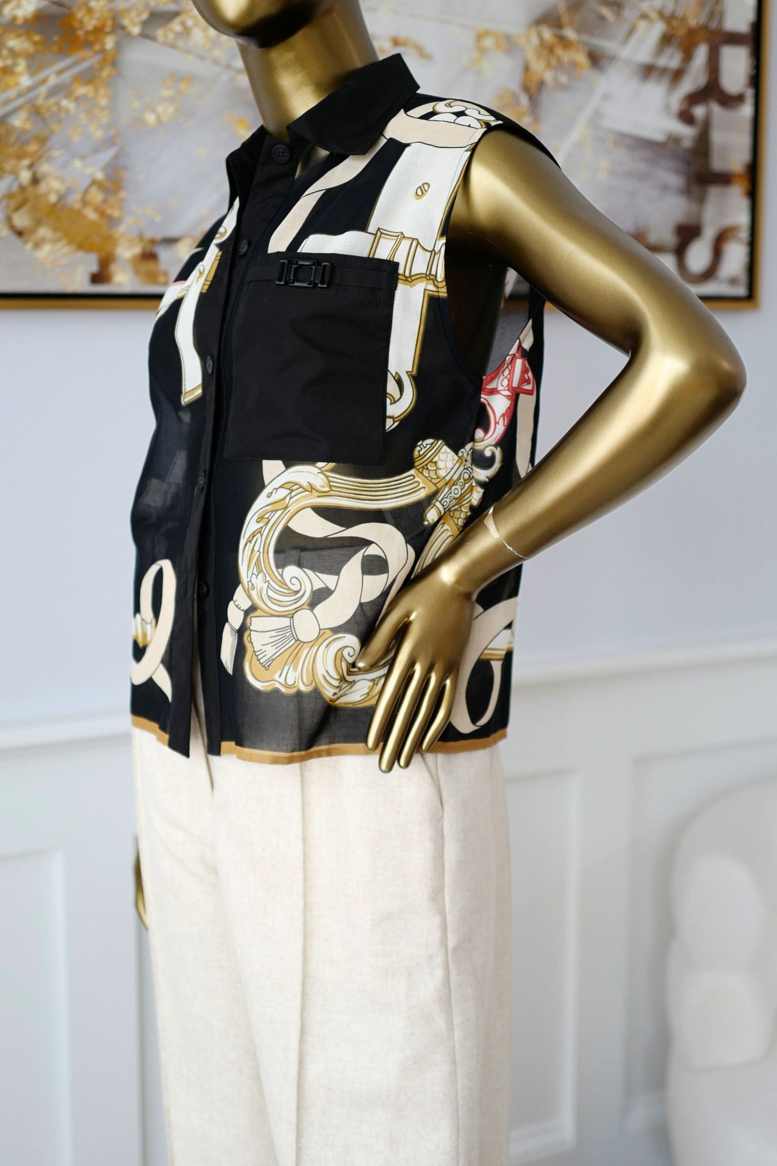 NEW Hermès “Ferronnerie Remix” Sleeveless Beach Shirt Cotton Voile Siz