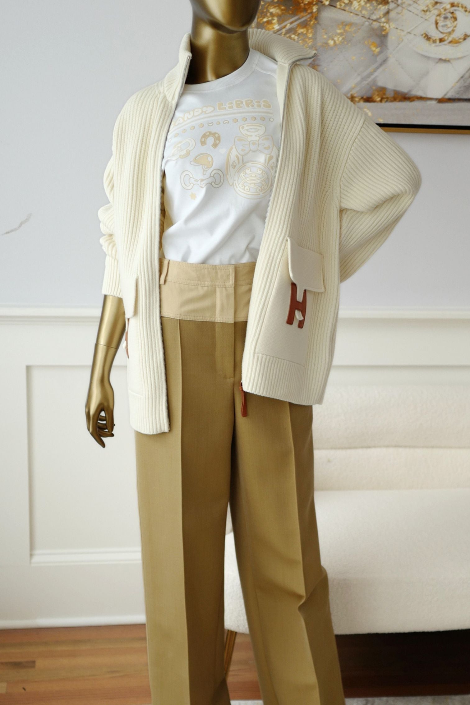 Hermès Blouson Cardigan Blanc Naturel Wool Knit Size 34